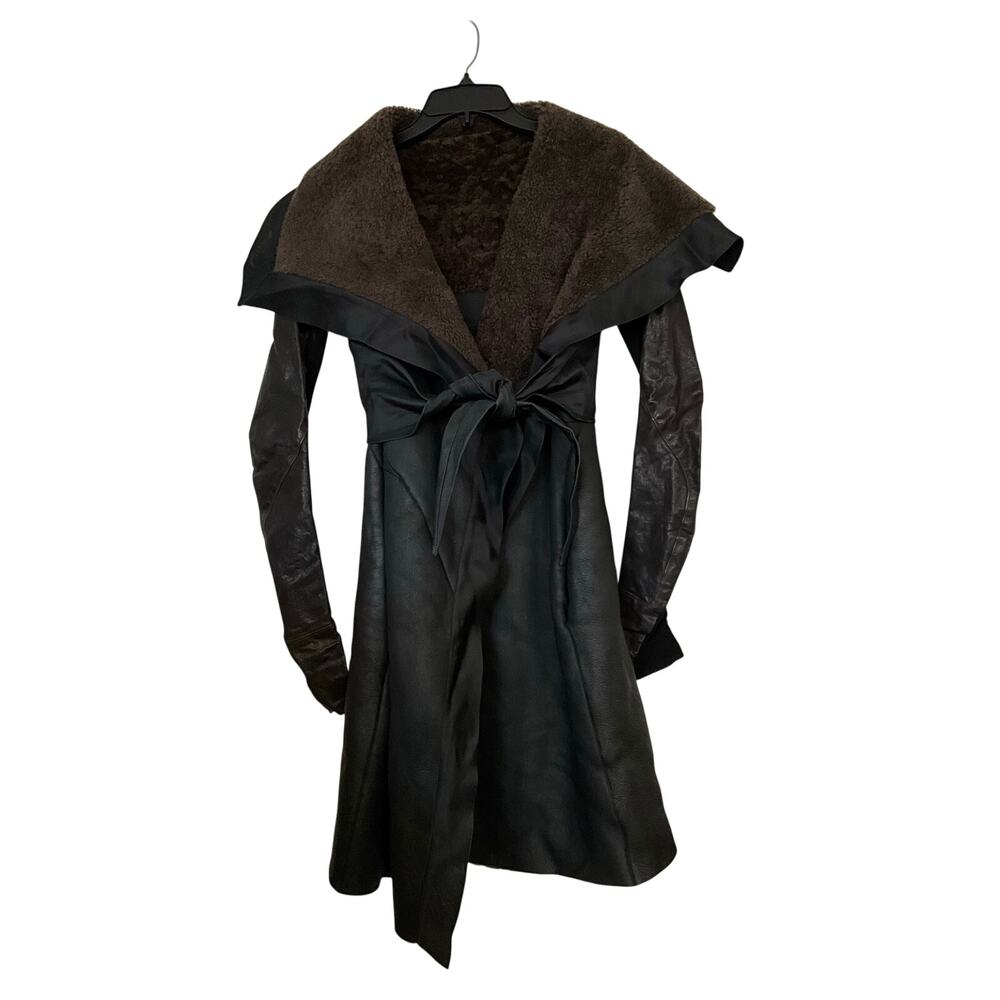 Rick Owens Archival 2010 Leather Shearling Wrap Coat - Picture 2 of 13